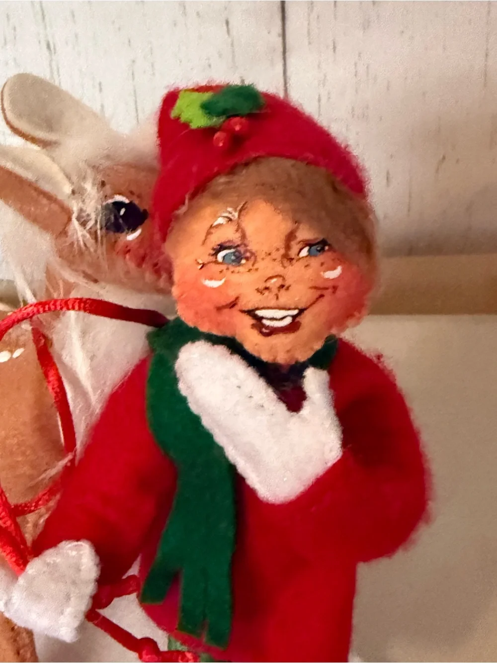 Holiday Elf and Fawn Figurine - Red & Green Holiday Decor